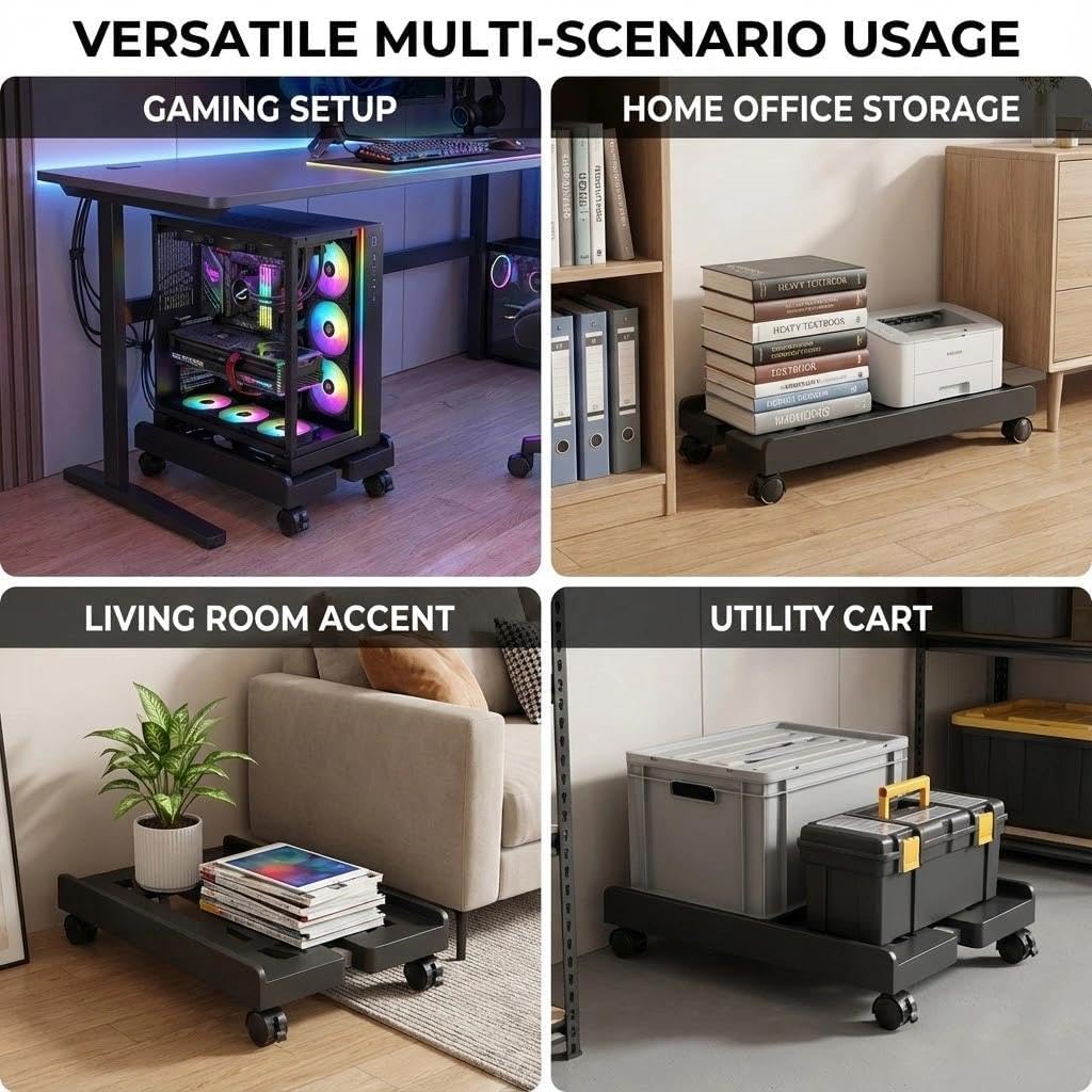 Soporte para PC con ruedas giratorias y freno, negro