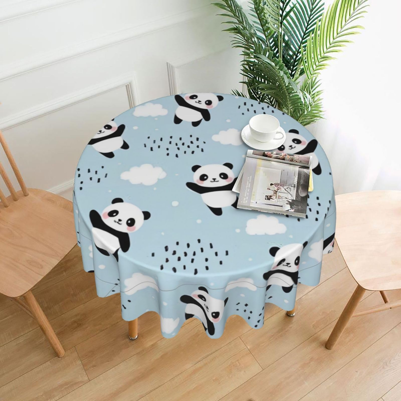 YYHHAOFA Panda cloud Prints 60in Round Decorative Tablecloth – High-Grade Polyester Throw Cover for Dining, Parties, and Outdoor Events