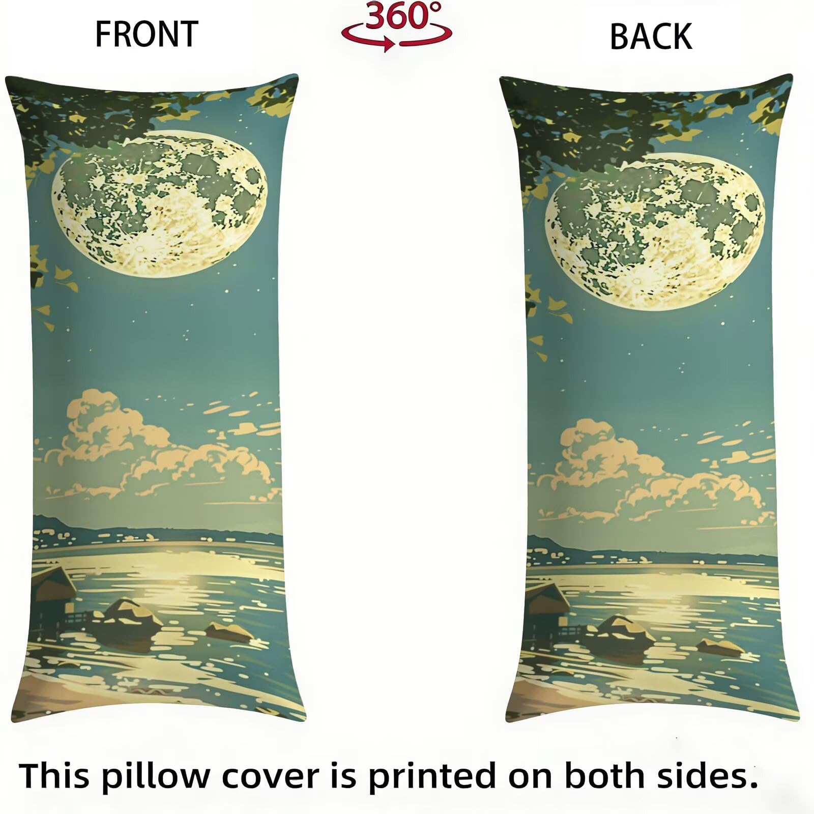 Funda de Almohada 60 x 180 cm Luna Protector Almohada 180 cm con Cremallera Invisible, Lino Durable y Transpirable Pillow Case Largas Paisaje Impresión a Doble Cara para Cama, Sofá y Dormitorio dg-562