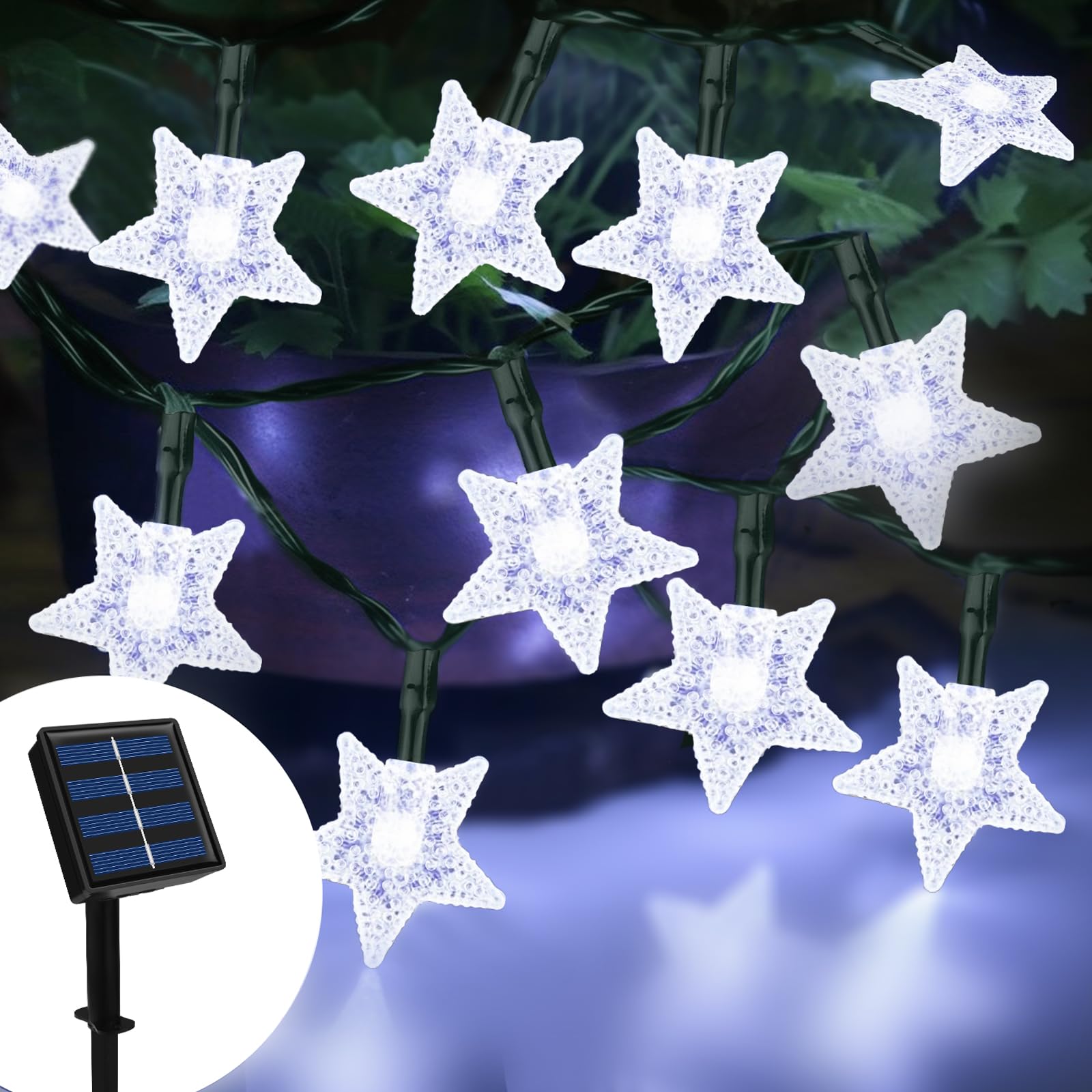 Topspeeder Solar String Lights, 7m 50 LED Solar Star String Lights, 8 Modes Star Fairy Lights Outdoor, Waterproof Solar Lights Outdoor Garden for Christmas Wedding Yard Patio Lawn Wall Decoration