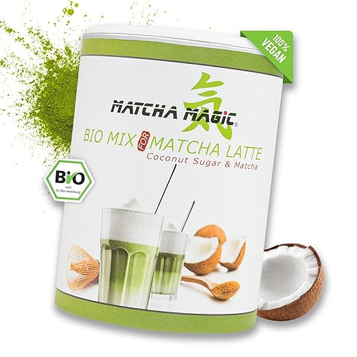 MatchaMagic - Bio Matcha Latte - Matcha Tee Pulver mit Kokosblütenzucker - Matcha Latte Pulver aus Japan - Matcha Pulver für leckeren Tee