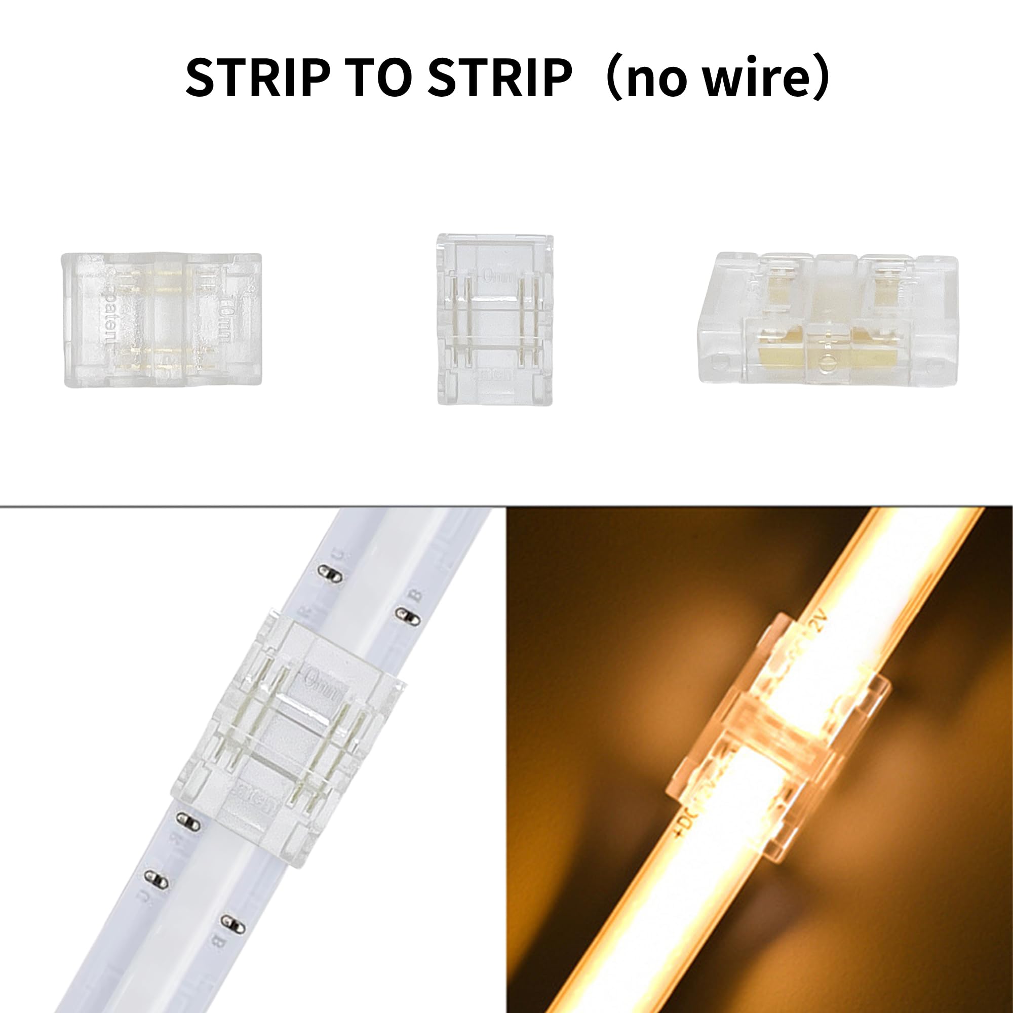 Clearhill 10mm 4Pin 10Pcs Transparent Solderless LED Light Strip Connectors,Strip to Strip Connectors,for Double Color 5V/12V/24V LED Strips,No Soldering Required,Secure Connection - Image 4