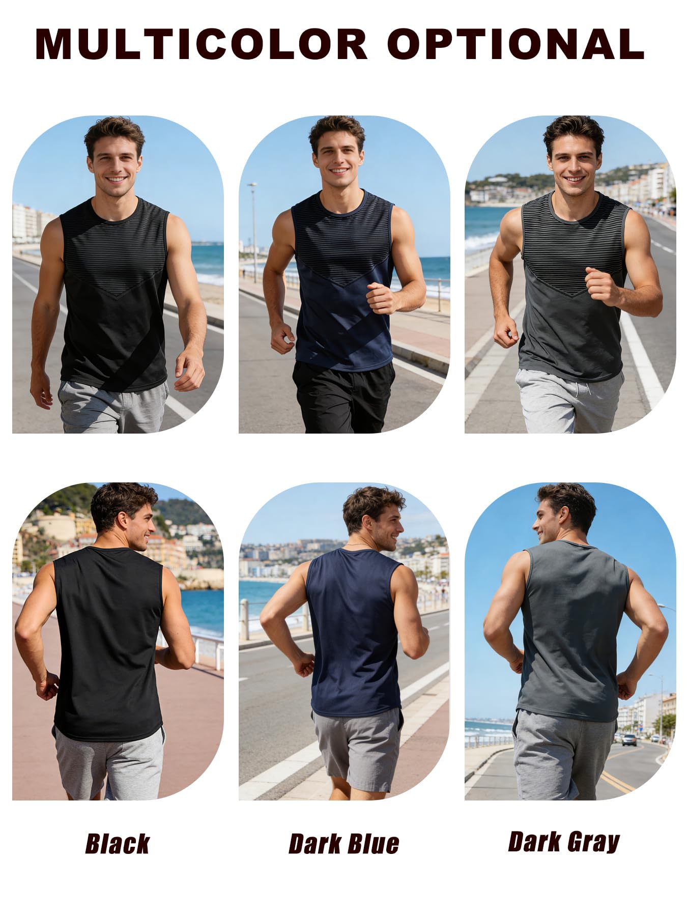 Paquete de 2 camisetas sin mangas para hombre, ligeras, de secado rápido, atléticas, para deportes, viajes, uso casual - 5