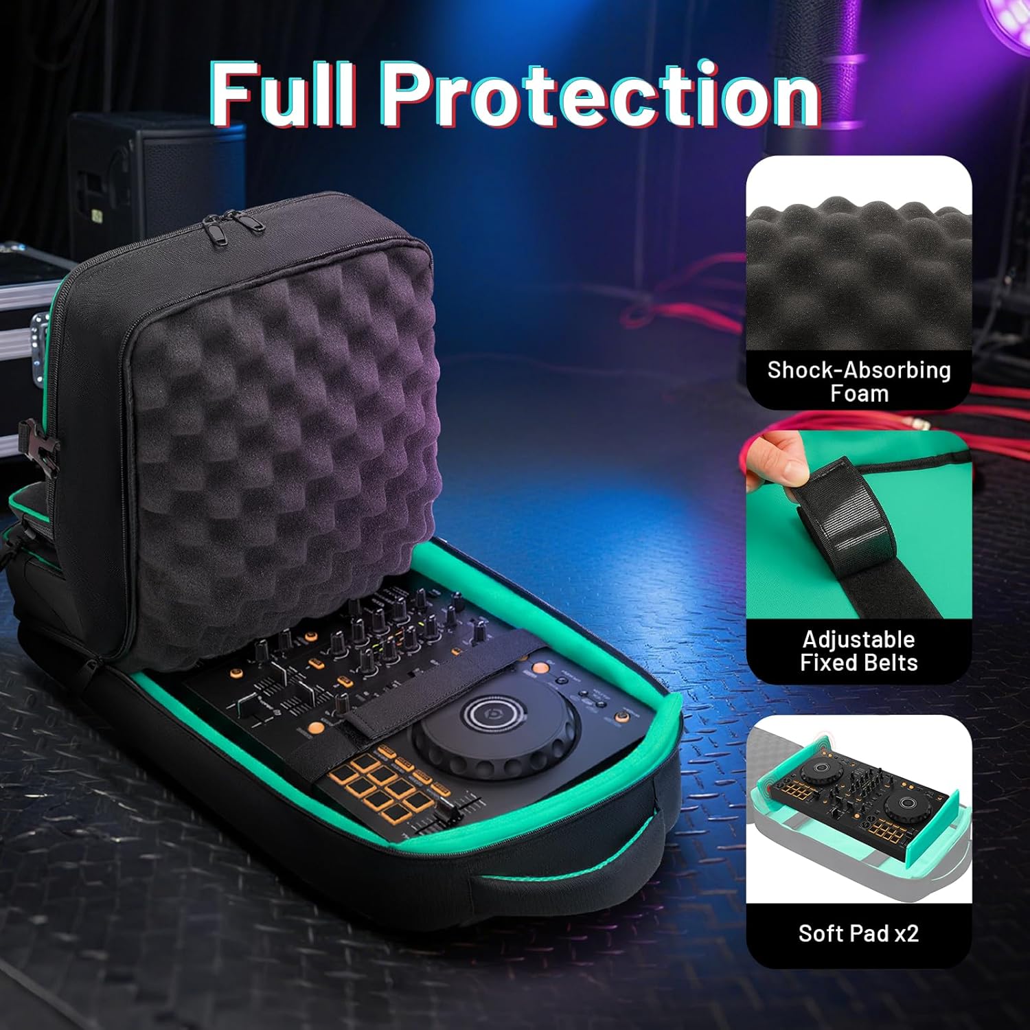 SNIGJAT DJ Controller Case for DDJ-FLX4/ DDJ 400/ DDJ-REV1/ DDJ-SB3, Padded DJ Backpack with USB Charging Port, DJ Controller Bag with Multi-pocket for 15.6" Laptop, Headphones, Cables, DJ Accessories - Image 3