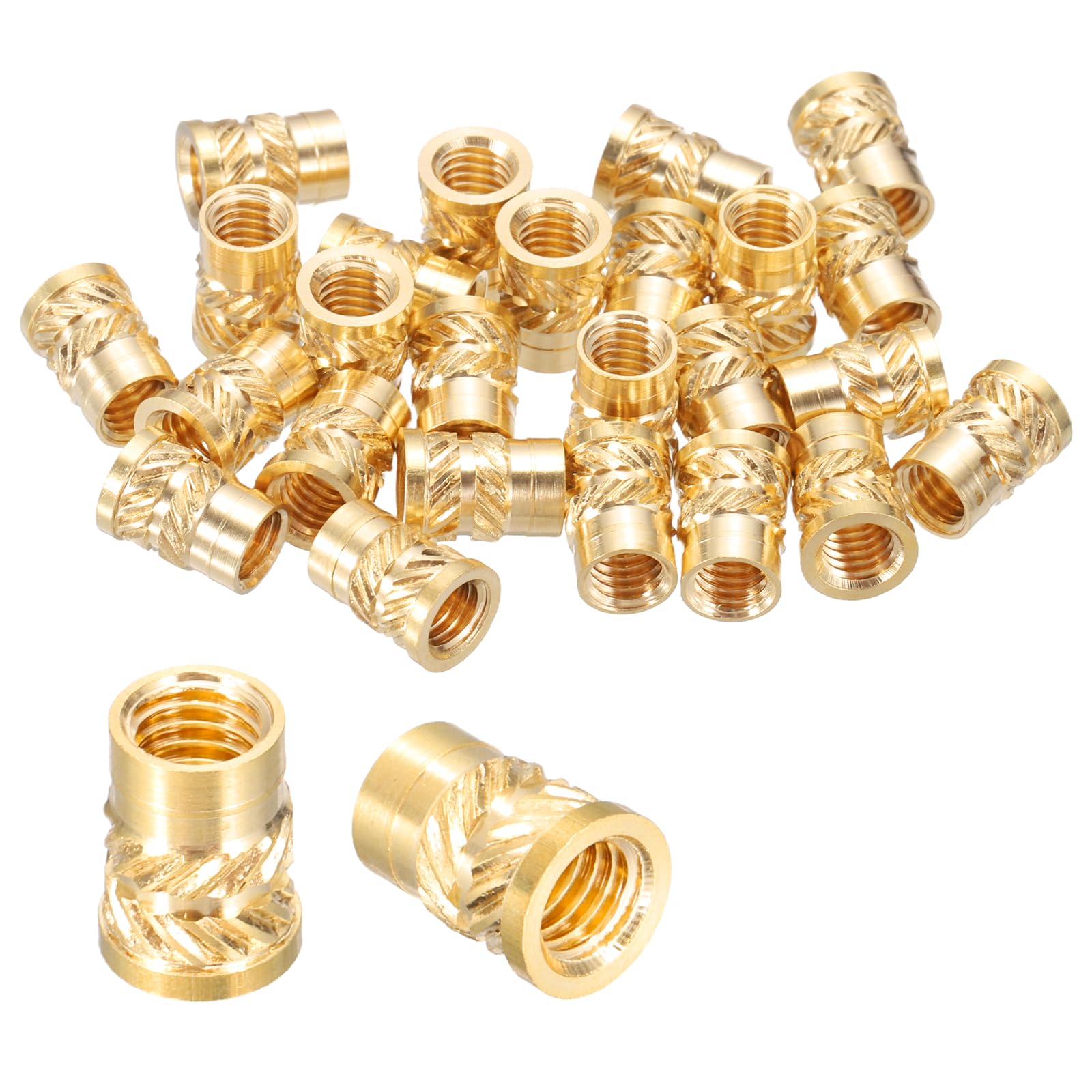 sourcing map 25 Pcs Threaded Inserts, M5 x 9.5mm H x 6.5mm OD Brass Metric Knurled Flange T-Nuts Female Threaded Heat Set Inserts Embedment Nut for Plastic and 3D Printing Components
