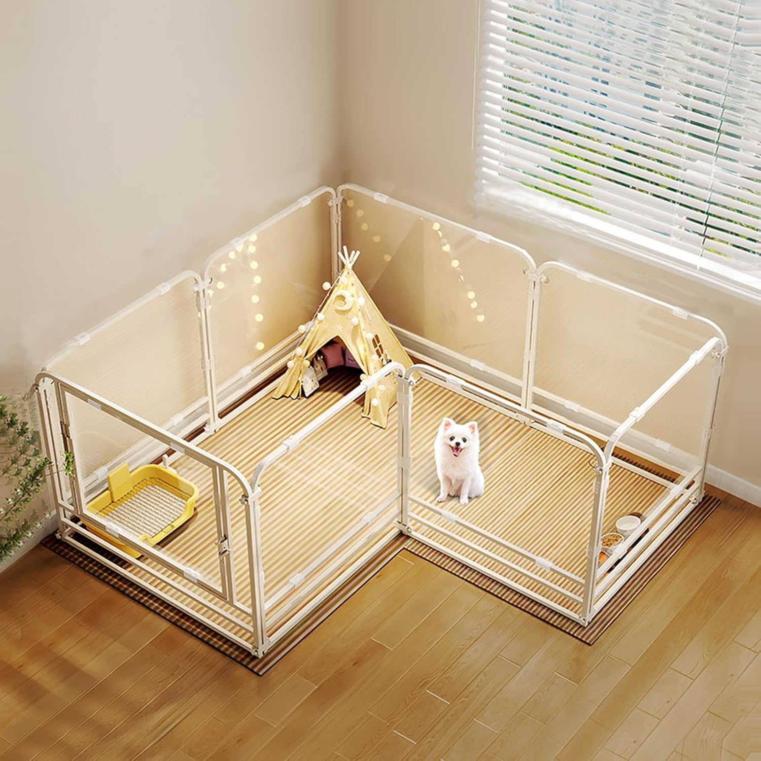 Panoramic Transparent Dog Playpen, Anti Escape DIY Indoor Puppy Pen Enclosure with Clear Panels Pets Fence with Gate and Thickened Square Tube for Small Medium Dogs (One Color 120 * 60 * 60Cm)