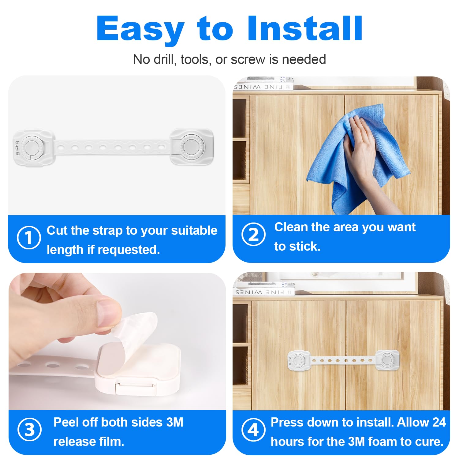 Securite Enfant Bloc Porte Placard 6 Pieces avec Adhesif pour Refrigerateurs Commodes Portes Tiroir Fenetres