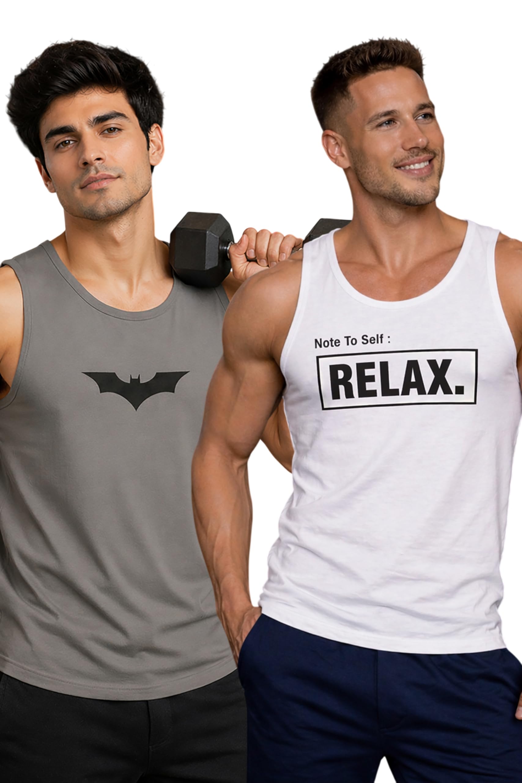 Polyester Letter Printed Vest for Men - Pack of 2 - White & Grey | Round Neck | Sleeveless | Regular Fit | Summer & Gym Wear Tank Top for Men-image-17
