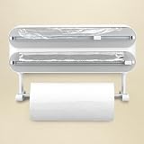 QWORK® Cling Film Dispenser, 3-in-1 Wall-Mounted Aluminum Foil Cutter, Roll Holder, for Kitchen and Restaurant - 7