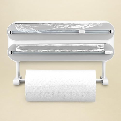 QWORK® Cling Film Dispenser, 3-in-1 Wall-Mounted Aluminum Foil Cutter, Roll Holder, for Kitchen and Restaurant - 7