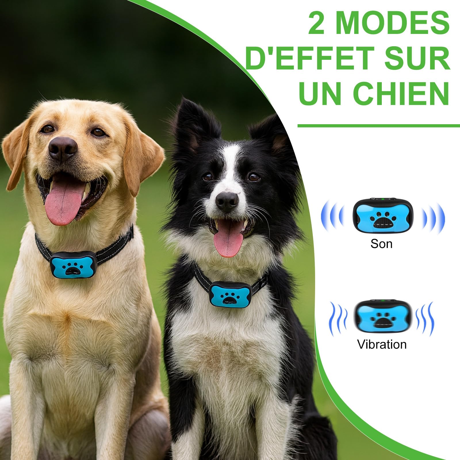 Puppy Safe Collier Anti-Aboiement pour Chien – sans Douleur ni Choc Électrique, 7 Niveaux Sensibilité, Vibration + Son, Taille Réglable,Rechargeable (Blue)