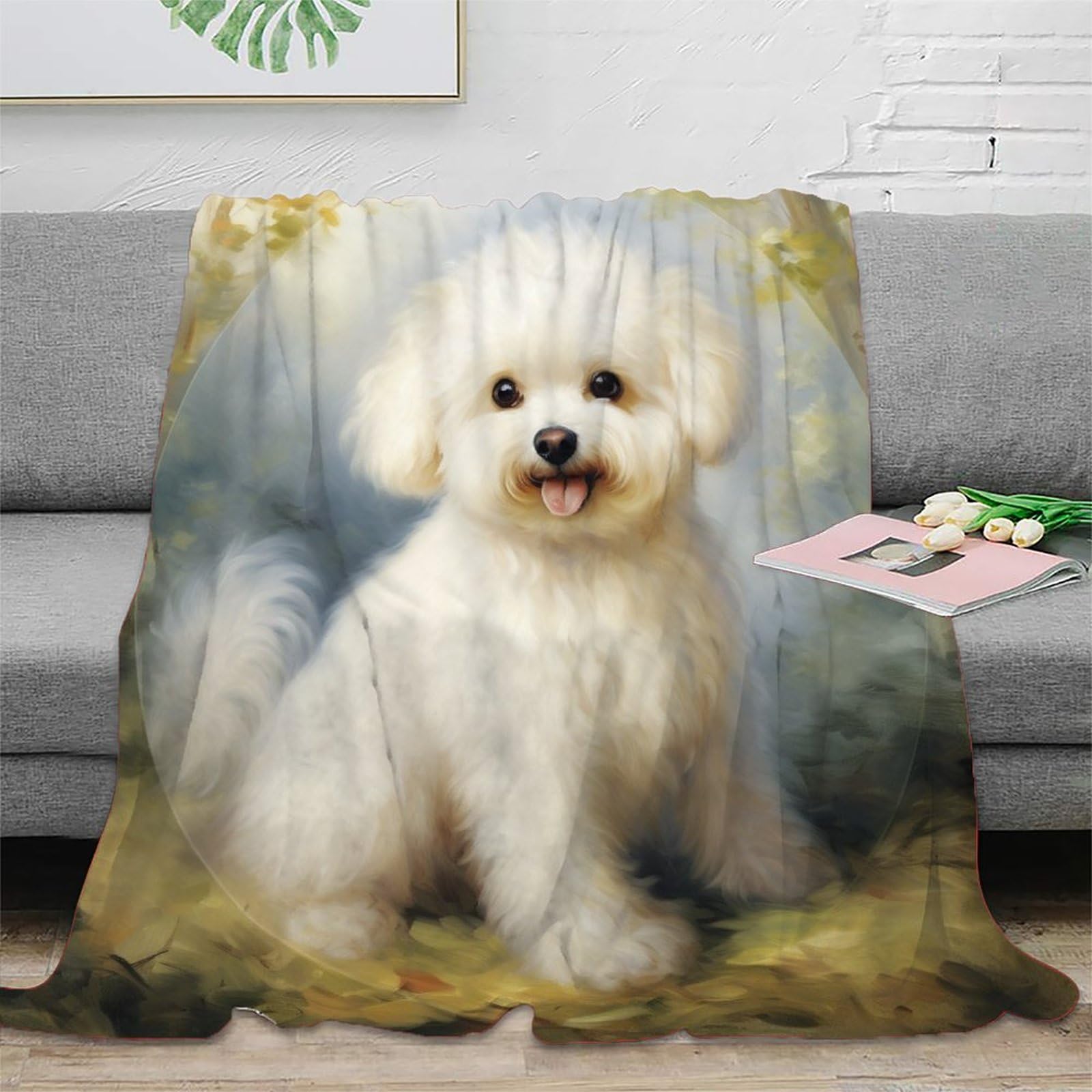 KKOLASXZE 3D Printed Bichon Frise Blankets Fluffy Soft Cozy Super Soft Cozy Fuzzy Warm Throws with Anti-wrinkle/anti-tarnishing Lightweight for Baby Kids Adults Girls Boy 50x60inch(127x152cm)