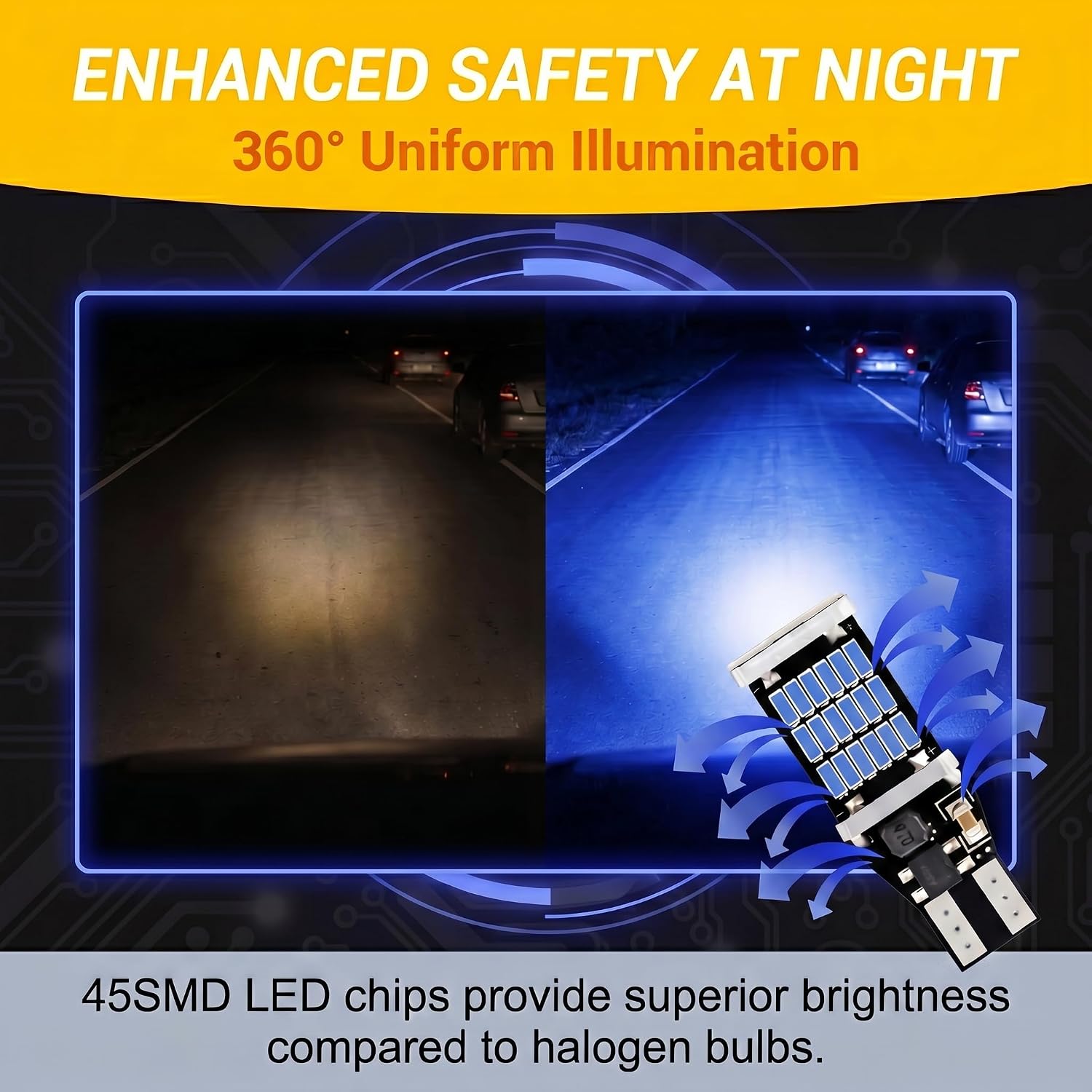4 PCS T15 Car LED Reverse Lights, 4014 45SMD 6500K Backup Light, 360° Waterproof Turn Signal & Brake Stop Replacement Lamps, Universal for Most Cars, Trucks, RVs (Blue)
