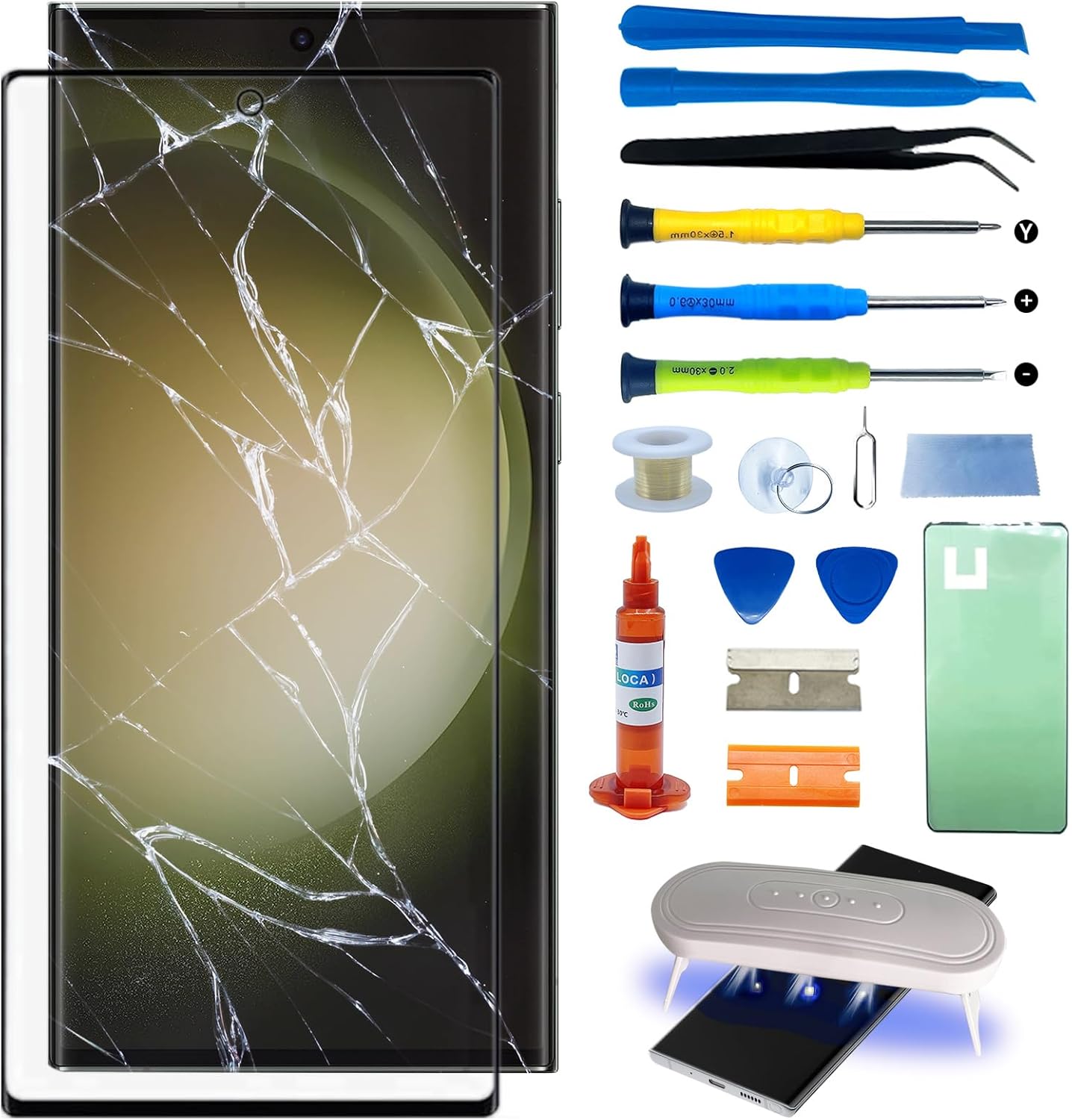 Reemplazo de pantalla para Samsung Galaxy S23 Ultra, 5G 6.8 pulgadas, kit de reparación de reemplazo de pantalla de vidrio para lente exterior