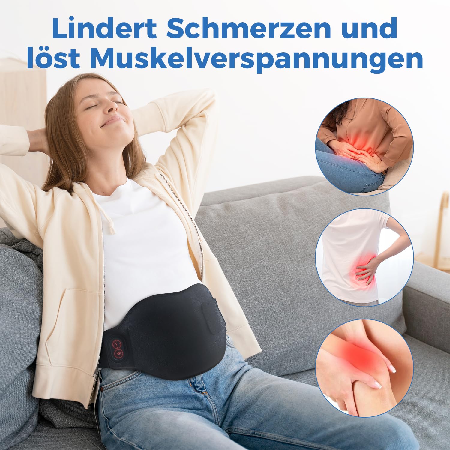 AROMA SEASON Wärmegürtel mit integrierten Akku | Unauffälligiger Begleiter To Go mit 4h Akku für Bauch/Rücken/Lenden | Heizgürtel | Elektrisches Heizkissen mit Abschaltautomatik