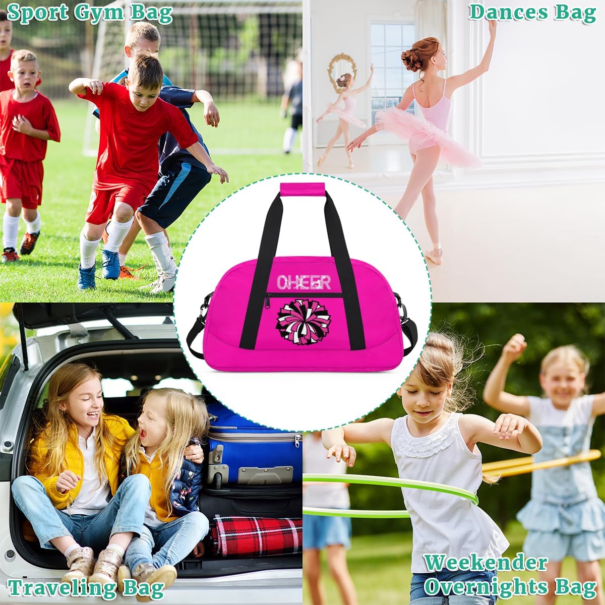 Sports Duffle Bags Pink Travel Duffle Bag Gym Bag Cheer Flower Ball Weekender Travel Bag Waterproof Overnight Bag Carry On Travel Tote Bag Dance Bags