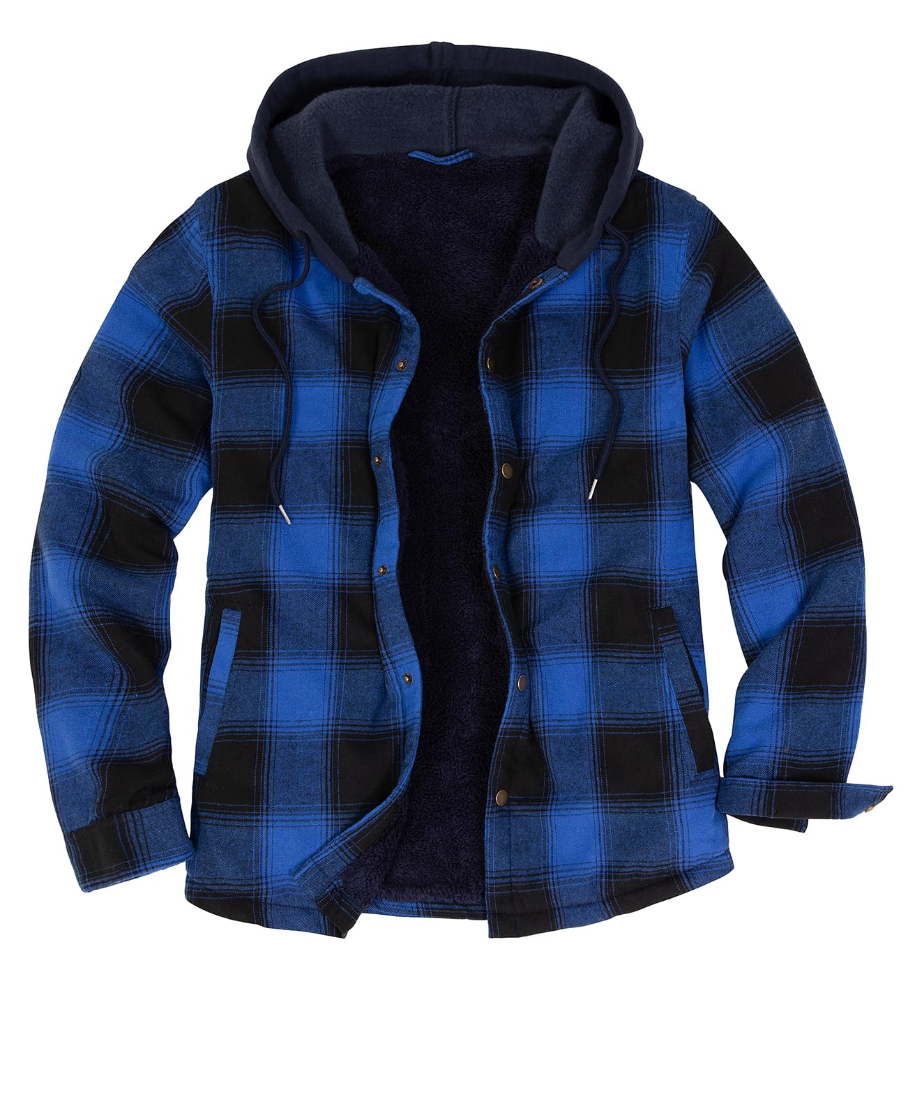 ZENTHACE Men's Sherpa Lined Flannel Shirt Jacket,Snap Button Down Winter Plaid Shacket with Hood