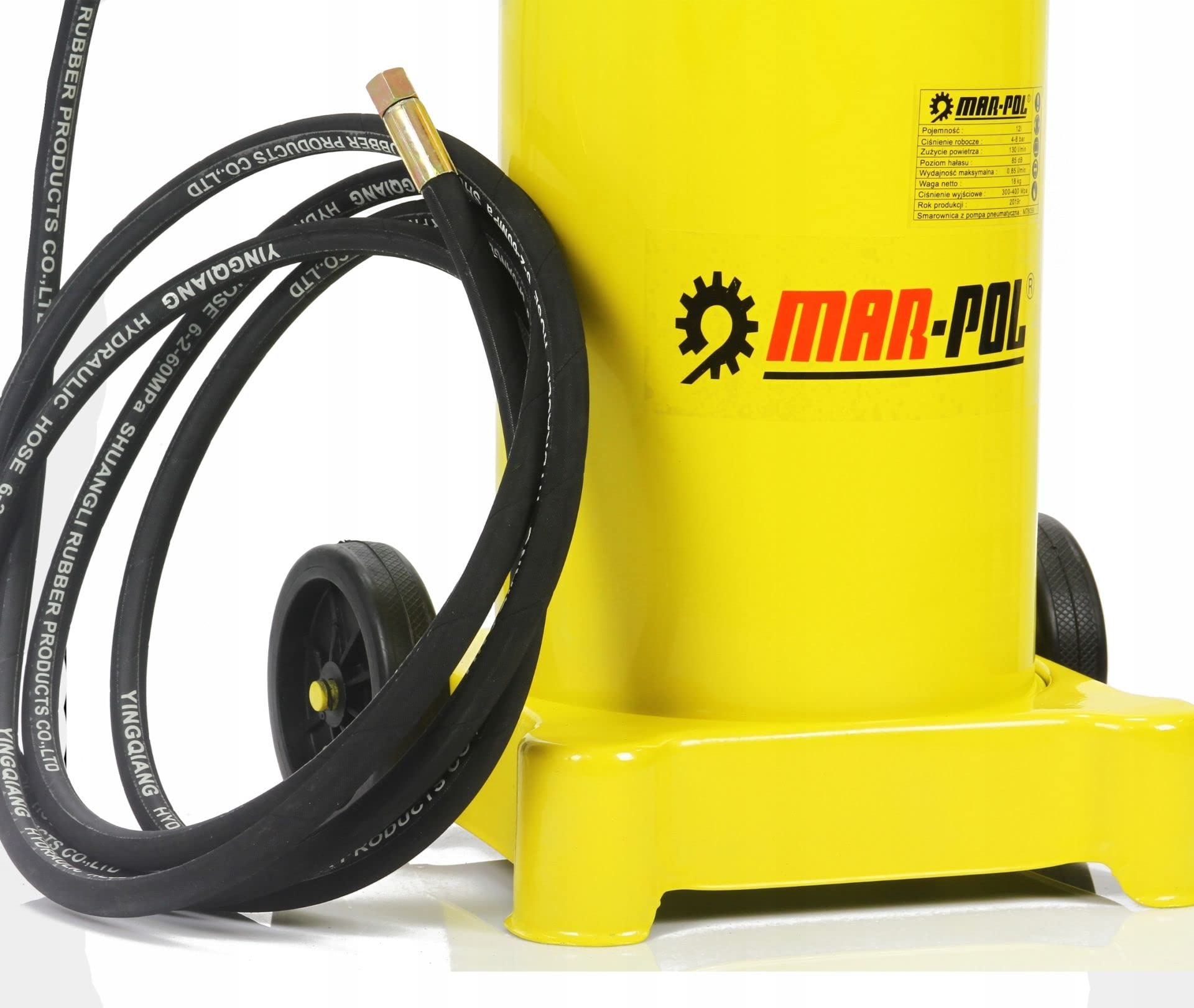 Ingrassatore Grasso Lubrificatore Pneumatico 12L | Portata 0,82 L/min | 6-8 Bar | 360x320x840 mm | con Ruote | Tubo 5 m