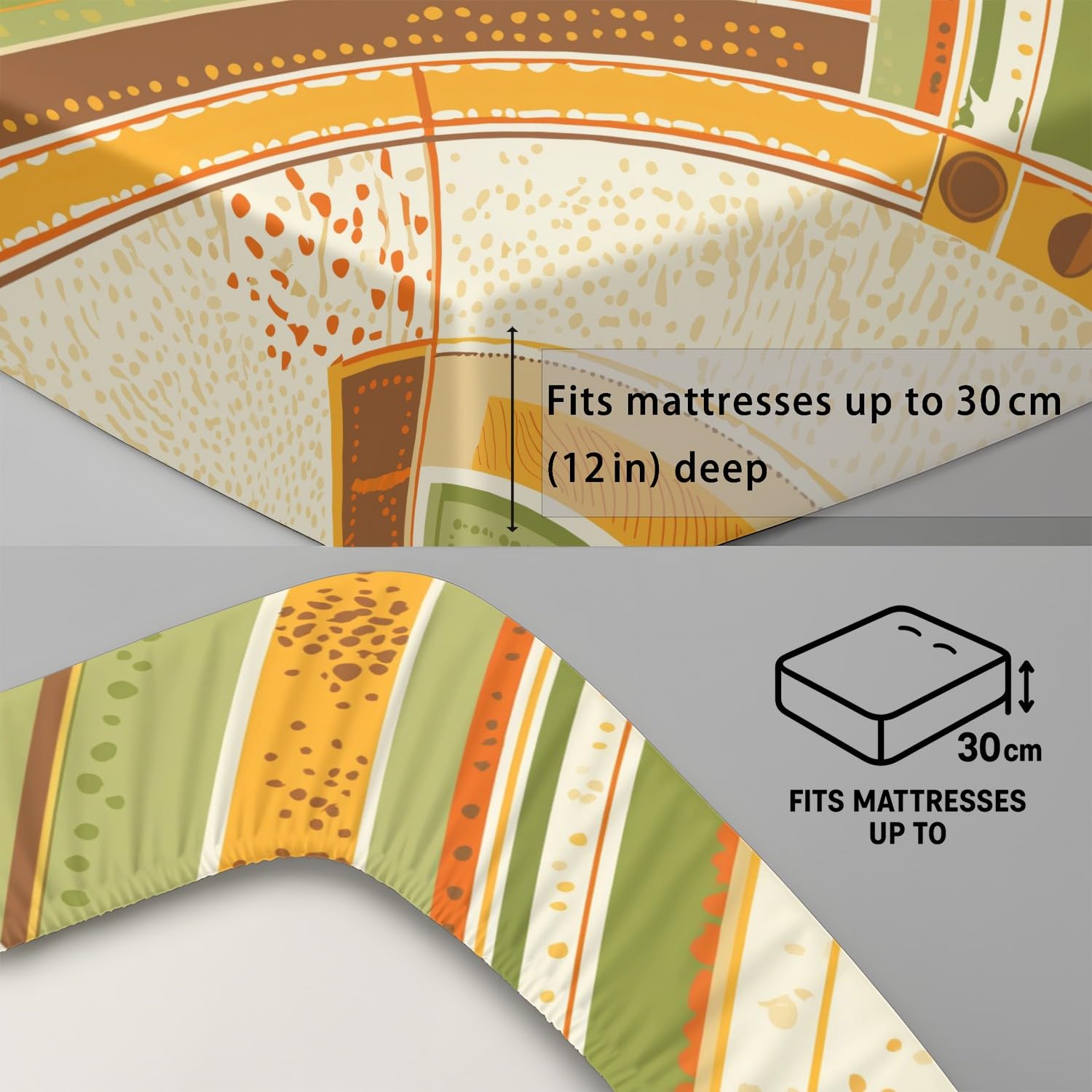 Boho Geometrisch Spannbetttuch Elegant Raute Dreieck Spannbettlaken 140 x 200 x 30 cm 3teilig Mikrofaser Bettwäsche Set mit 2 Kissenbezüge 80 x 80 cm Kein Flachbettlaken