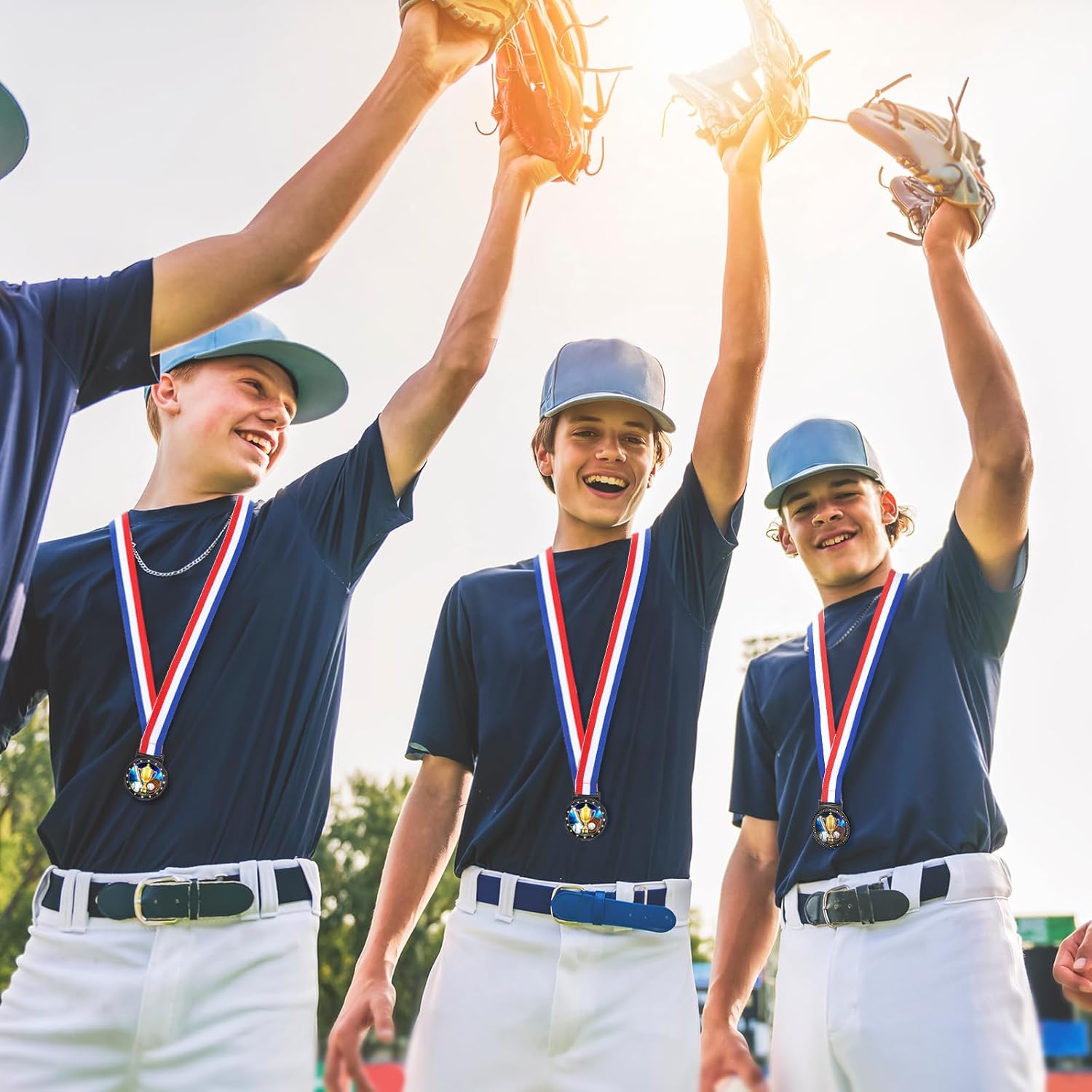 Kenning 24 Pcs Baseball Medals for Teens and Adults with Attached Neck Ribbons, Award Medals Metal Trophy Trophies Gift for Sports Competitions Celebration Baseball Party Favors Team Participation