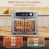 Vista 4 de Combinación de horno tostador con freidora de aire de puerta francesa Romswi de 26 cuartos, 24 funciones de cocción y controles digitales, cabe