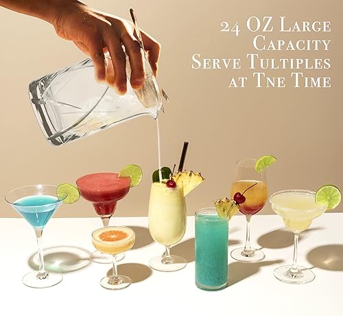 Miniatura 3 de Homestia Vaso mezclador profesional de cóctel de 24 onzas con fondo extra grueso, patrón de copo de nieve, vaso mezclador de vidrio, jarra