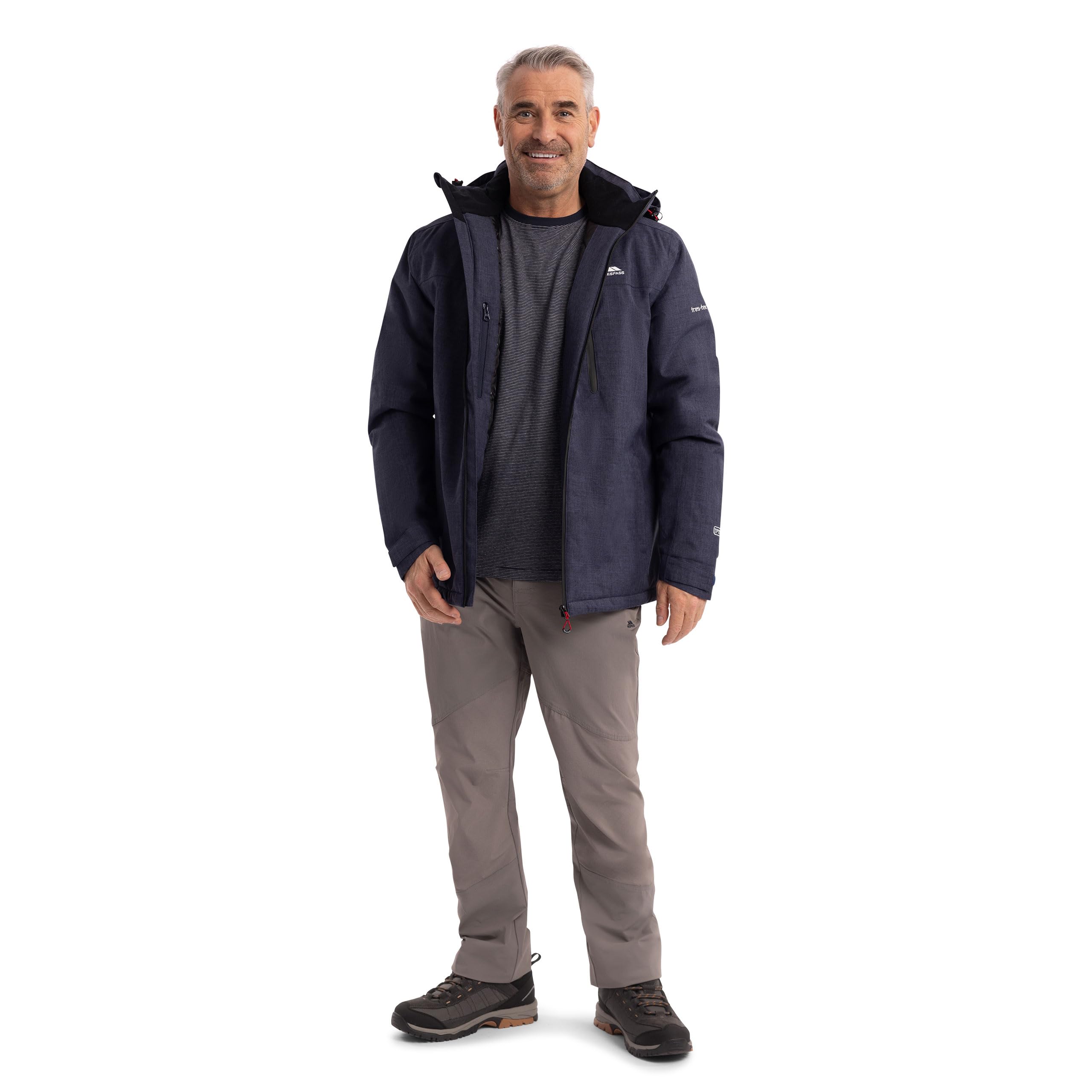 Trespass Mens Padded Waterproof Jacket Fyfinn - Men's Water Repellent Hooded Jacket, Padded Winter Coat For Travelling Walking, Everyday Outerwear Jacket with Pockets