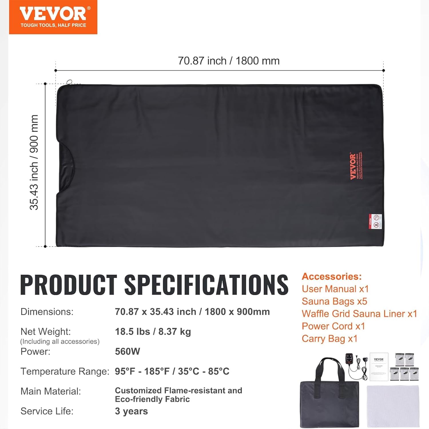 VEVOR Sauna Blanket for Detoxification, Portable Far Infrared Sauna for Home Relaxation, 1-6 Level Adjustable Temprature Rannge 95-185℉, 1-60 Minutes Timer, Far Infrared Carbon Heating Sauna Bag