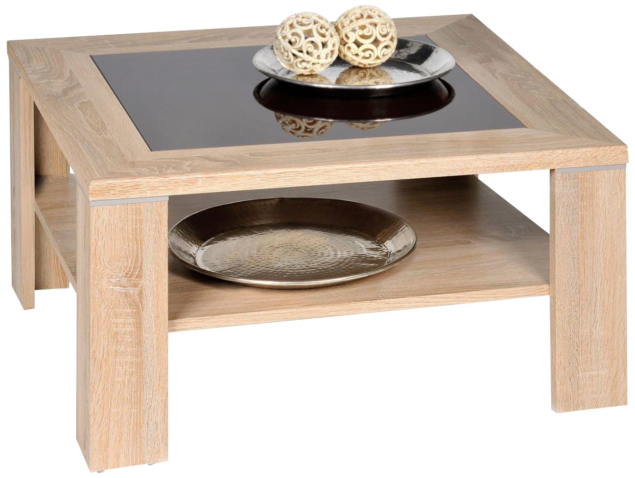 Santos M2377 Coffee Table Sonoma Oak Wood with Brown Glass Insert 78 x 78 cm