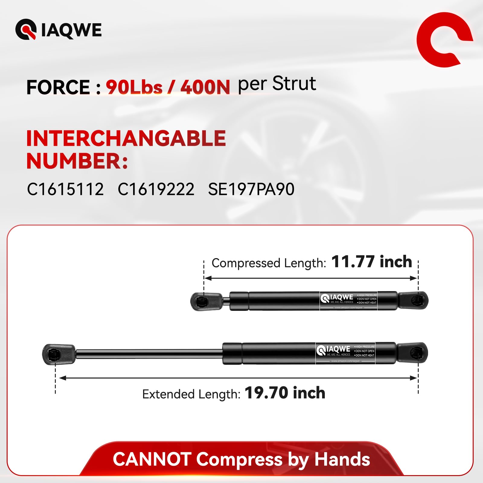 2x Universal Lift Supports Shock Struts – Extended 19.70in 90lbs Force C16-19222