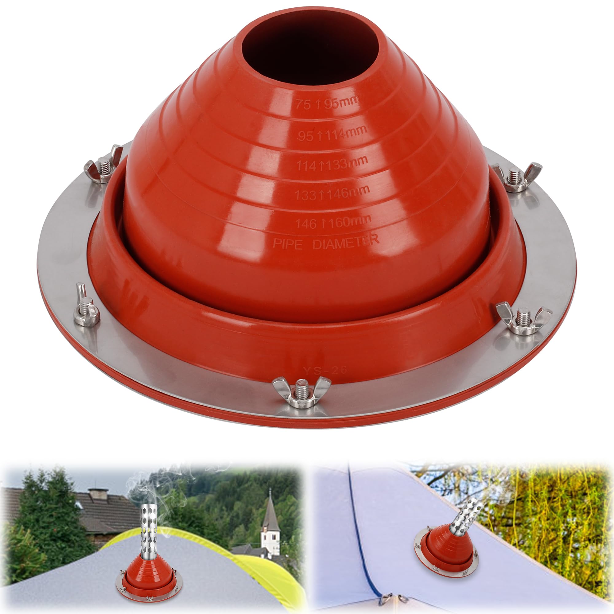 ikare Stove Jack Kit for Tent - 3 to 6 1/4inch Silicone High Temperature Resistant Chimney Duct Sealing Kit for Stove, Yurt, Frontier, Compatible with Triple Wall Pipe Sections