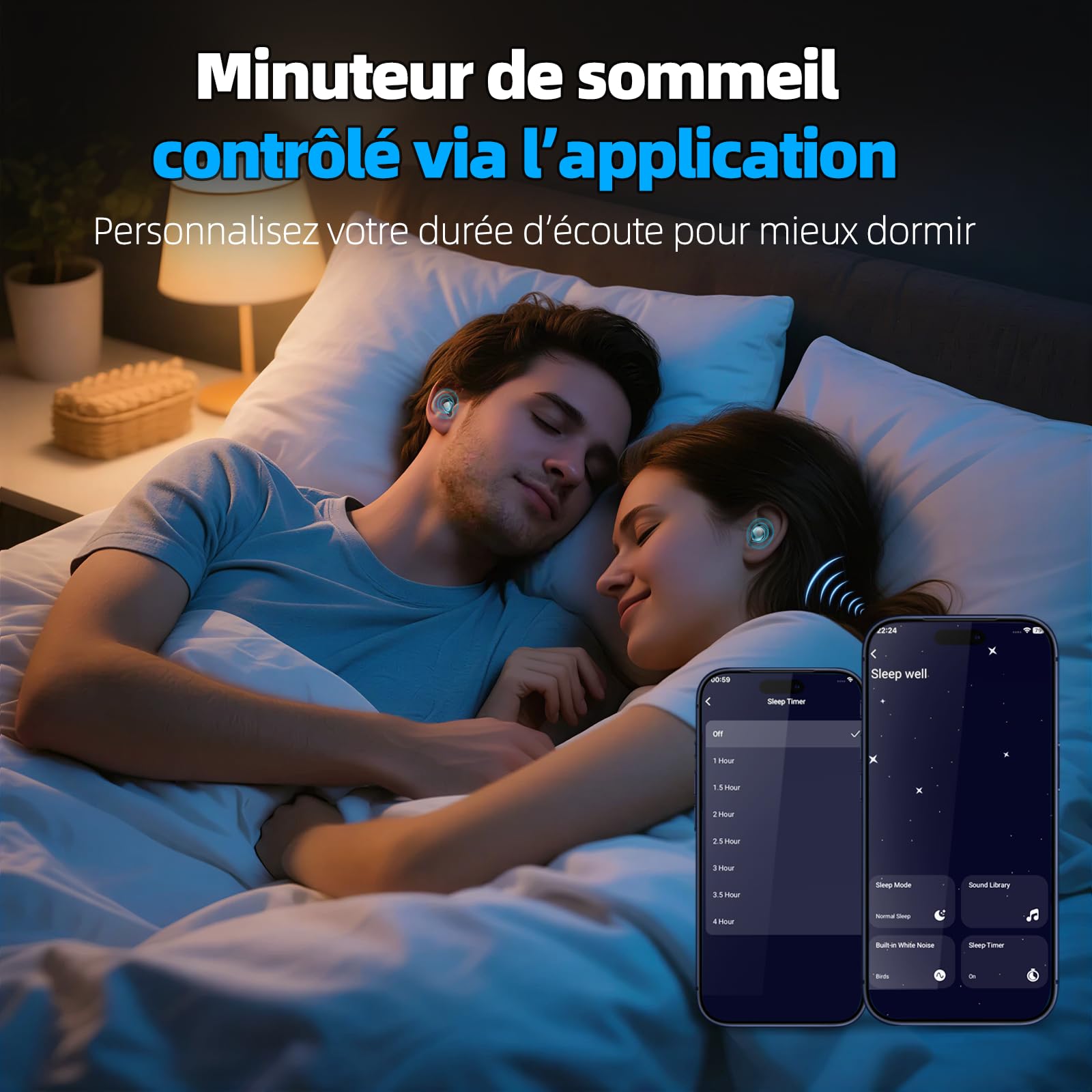 Ecouteurs Bluetooth sans Fil, Écouteurs Sommeil pour Dormir sur Le Côté, Sleep Earbuds Bluetooth 5.4 Double Mode Veille, Mini Écouteurs sans Fil pour Dormir, Casques 40H Autonomie (Noir)