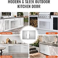 Vista 6 de VEVOR Puerta de acceso para barbacoa, 36 pulgadas de ancho x 21 pulgadas de alto, puerta de cocina doble para exteriores, puerta de acero inoxidable