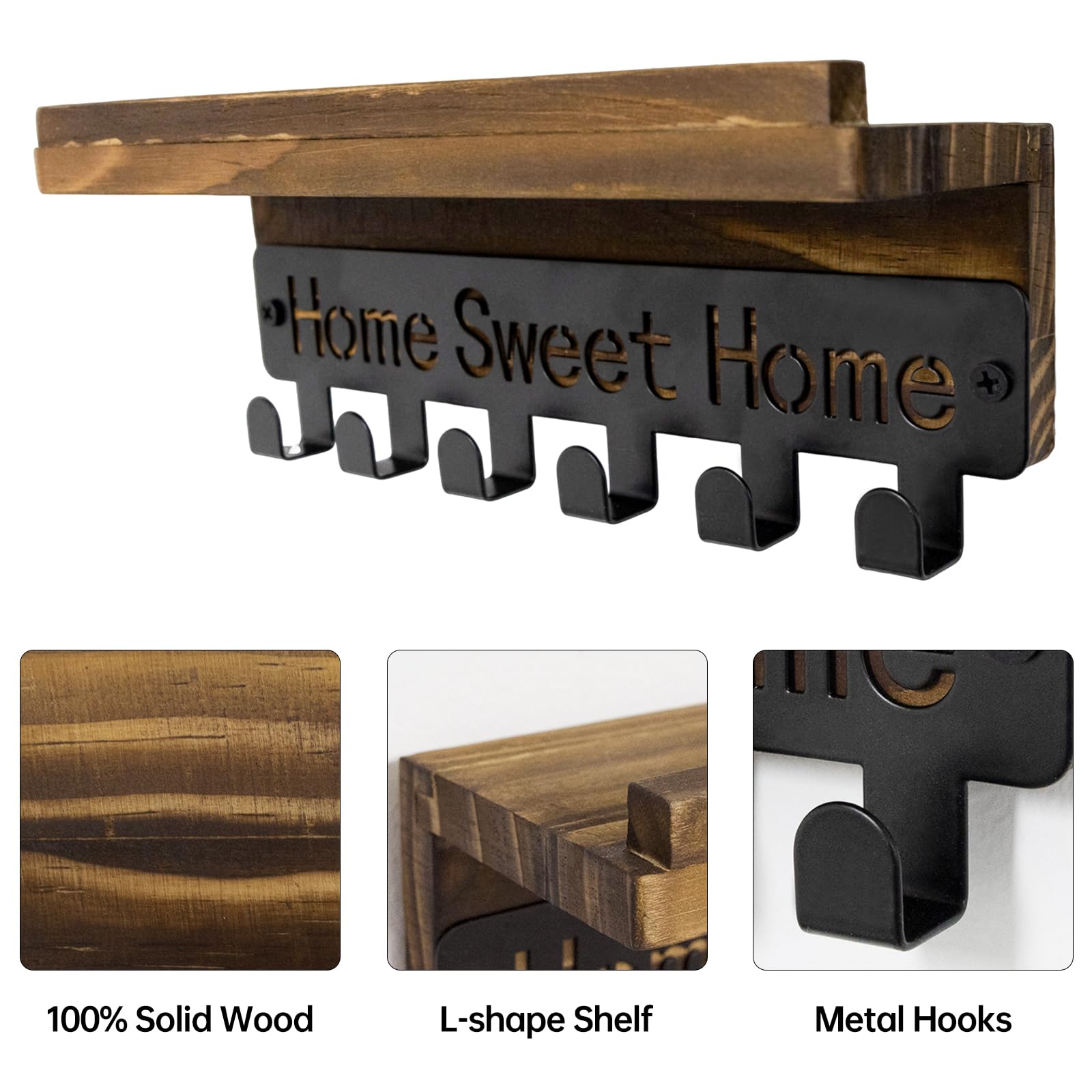 Amazon.co.jp: Iswabard 壁用キーホルダー 木製棚付きウォールキー