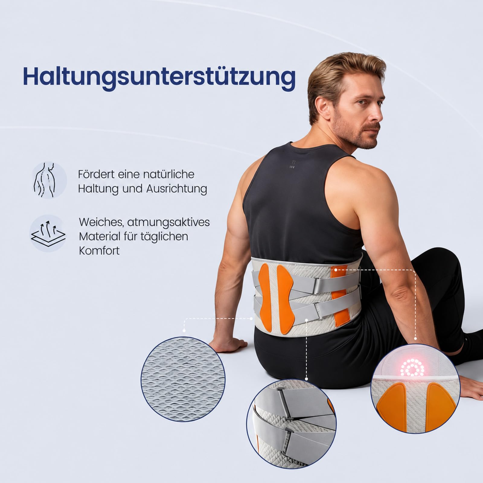 Orthofit Gürtel, Orthofit Impuls-Therapie-System Für Den Rücken, Stabilisierung Der Körpermitte, Beidseitig Komprimierenden Elastikbändern, Abnehmbares Hauptgerät (Grau)