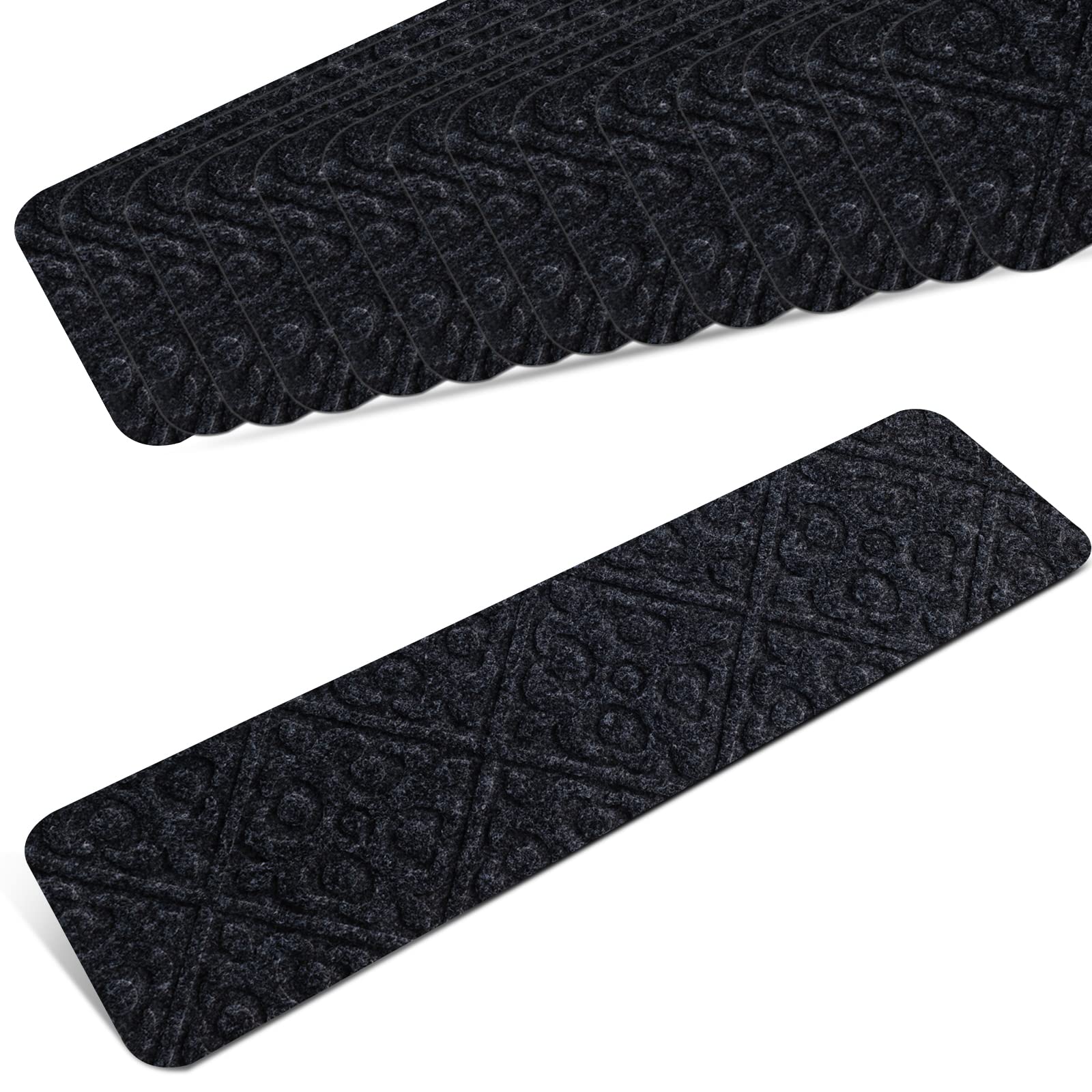 LIFEZEAL 15 Stück Stufenmatten, 76 x 20 cm Treppenschutzmatten für Treppen, Trittschutz für Kinder, Senioren und Haustiere, Stufenteppich Innenbereich mit Aufkleber, Dunkelgrau