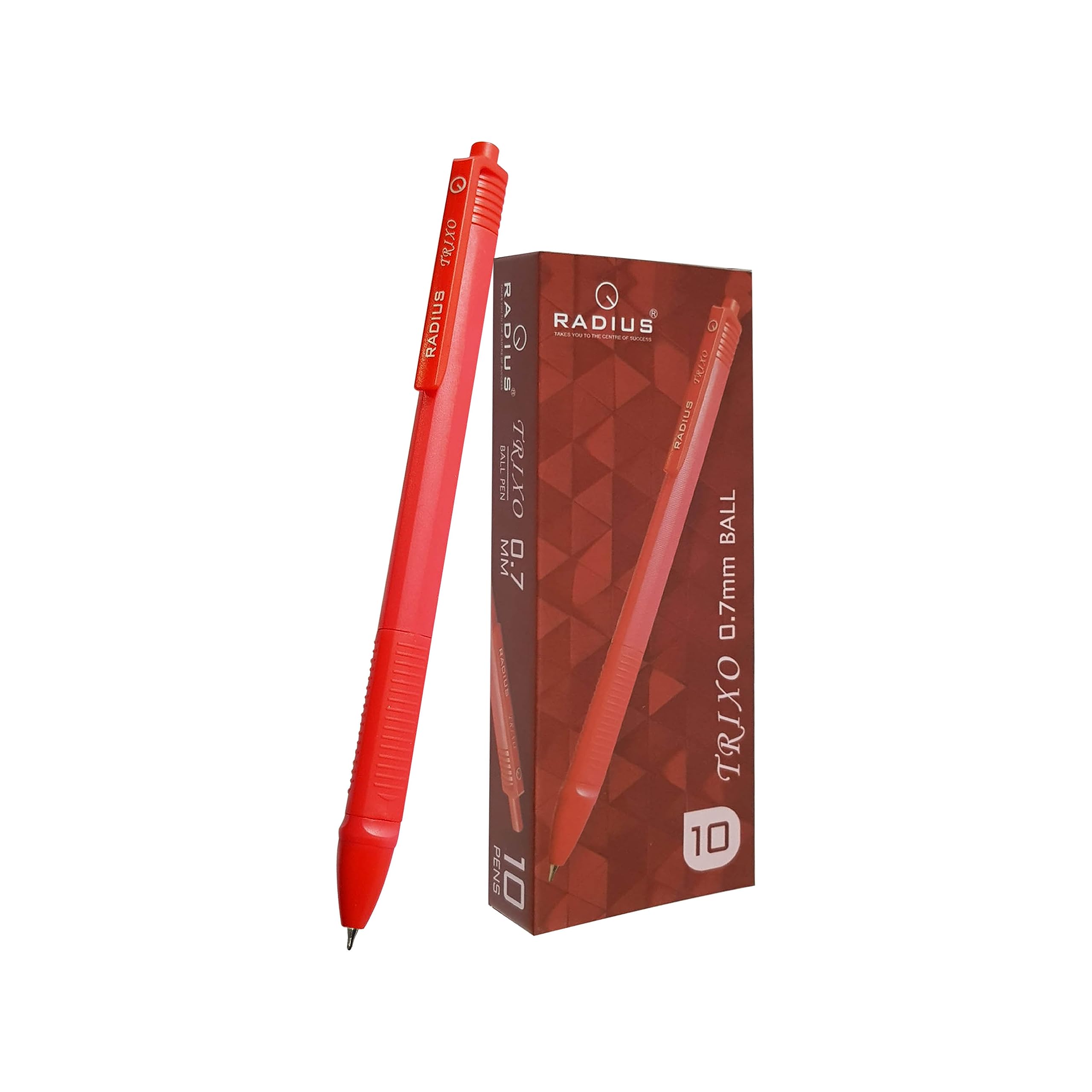 RADClic Retractable Ballpoint Pens, RED, Pack of 10, Fine Point (0.7mm), Triangular Comfort Grip Ball Pens, Perfect for School Home Office Use Pens