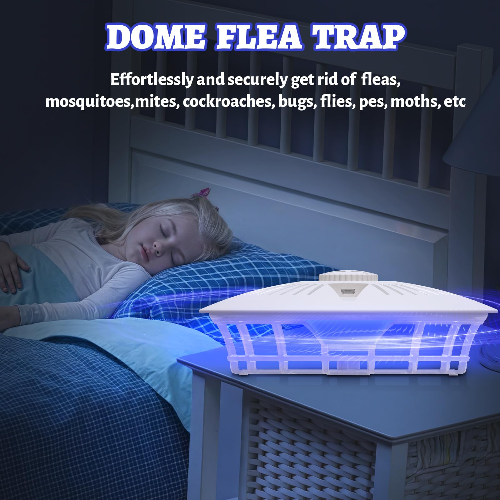 2PCS Piège à Puces, Piège à Lumière Anti-Puces à LED 4 Modes avec 14 Autocollants de Capture, UV Lampe Tue Mouche Electrique, Lampe Piège À Puces de Glu pour Chambre, Cuisine, Salon (Blanc)