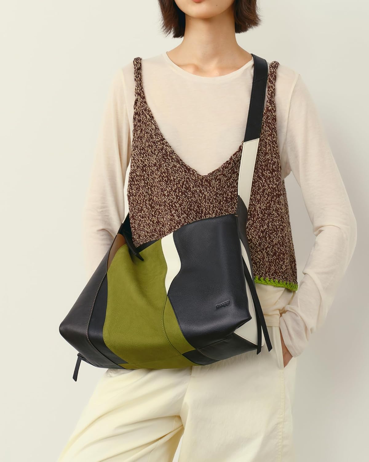 Leather Crossbody Bags for Women, Convertible to Shoulder Bag with Spliced Kite Design for Commuting&Short Trips