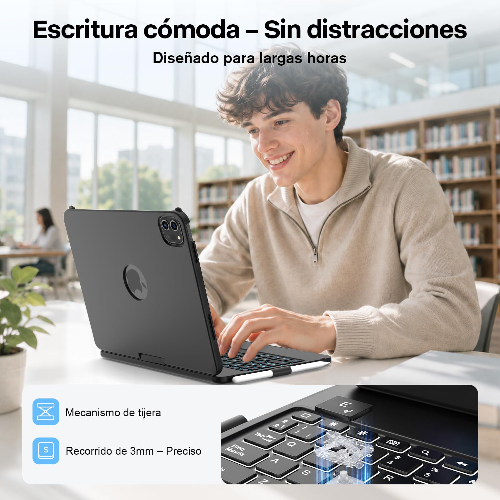 KBCASE Funda con Teclado para iPad Pro 11" (M5/M4, 2025/2024), Teclado Giratorio 360° con Panel Táctil, Iluminación Trasera de 7 Colores (Negro)
