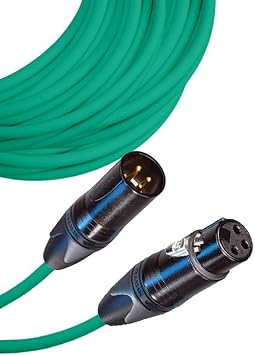 Male to Female XLR Cable with Neutrik NC3 Connectors and Premium 20ga wire - 60 FT long Green