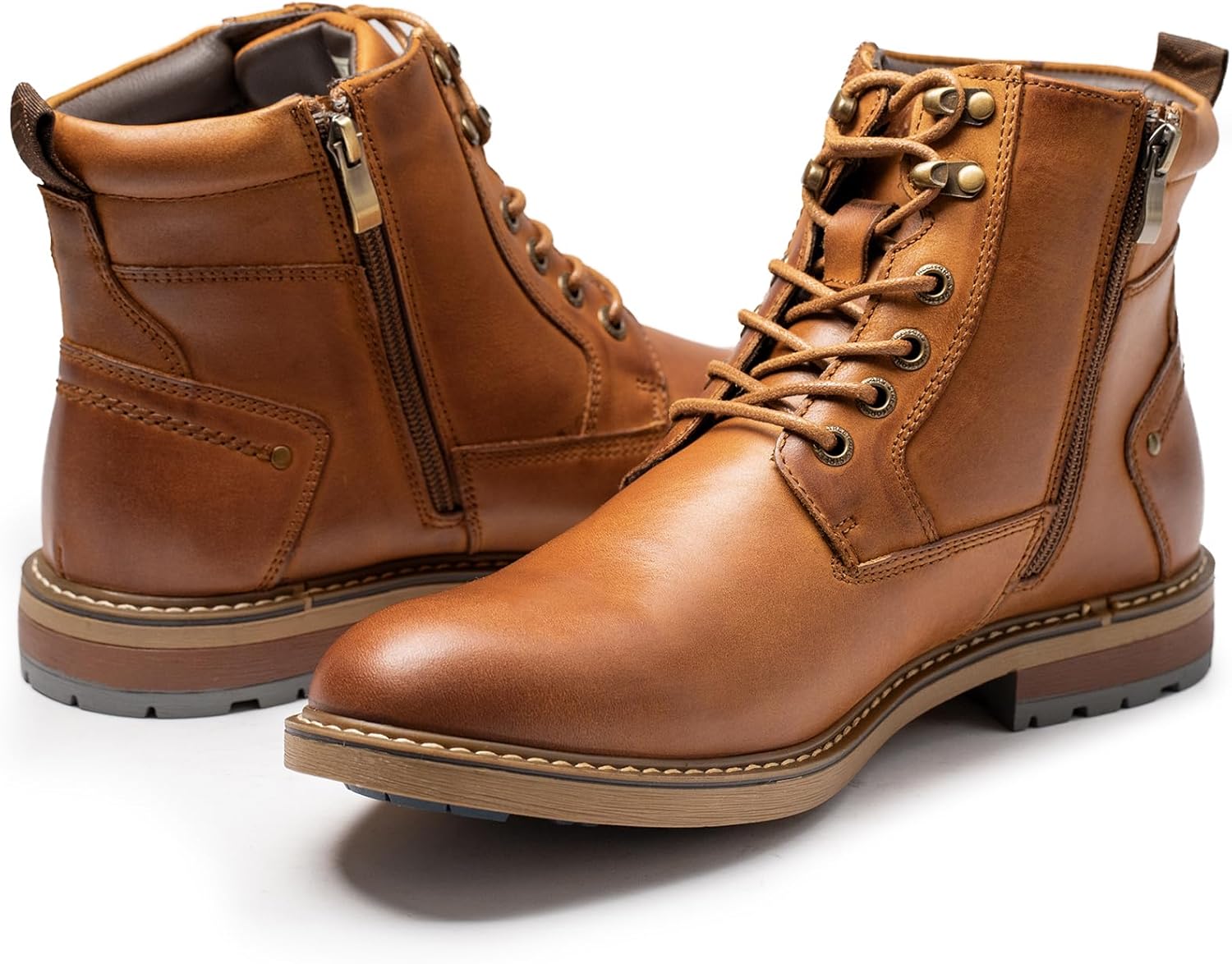 Arkbird Mens Casual Boots Genuine Leather Motorcycle Combat Chukka Zipper Ankle Dress Boot for Men - Image 4