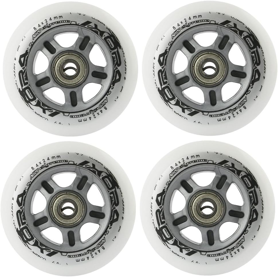 4x + Inline Wheels, For Recreational Skating PU 84 mm/82 a ABEC 5 Bearings Chrome 8 Pieces Nils