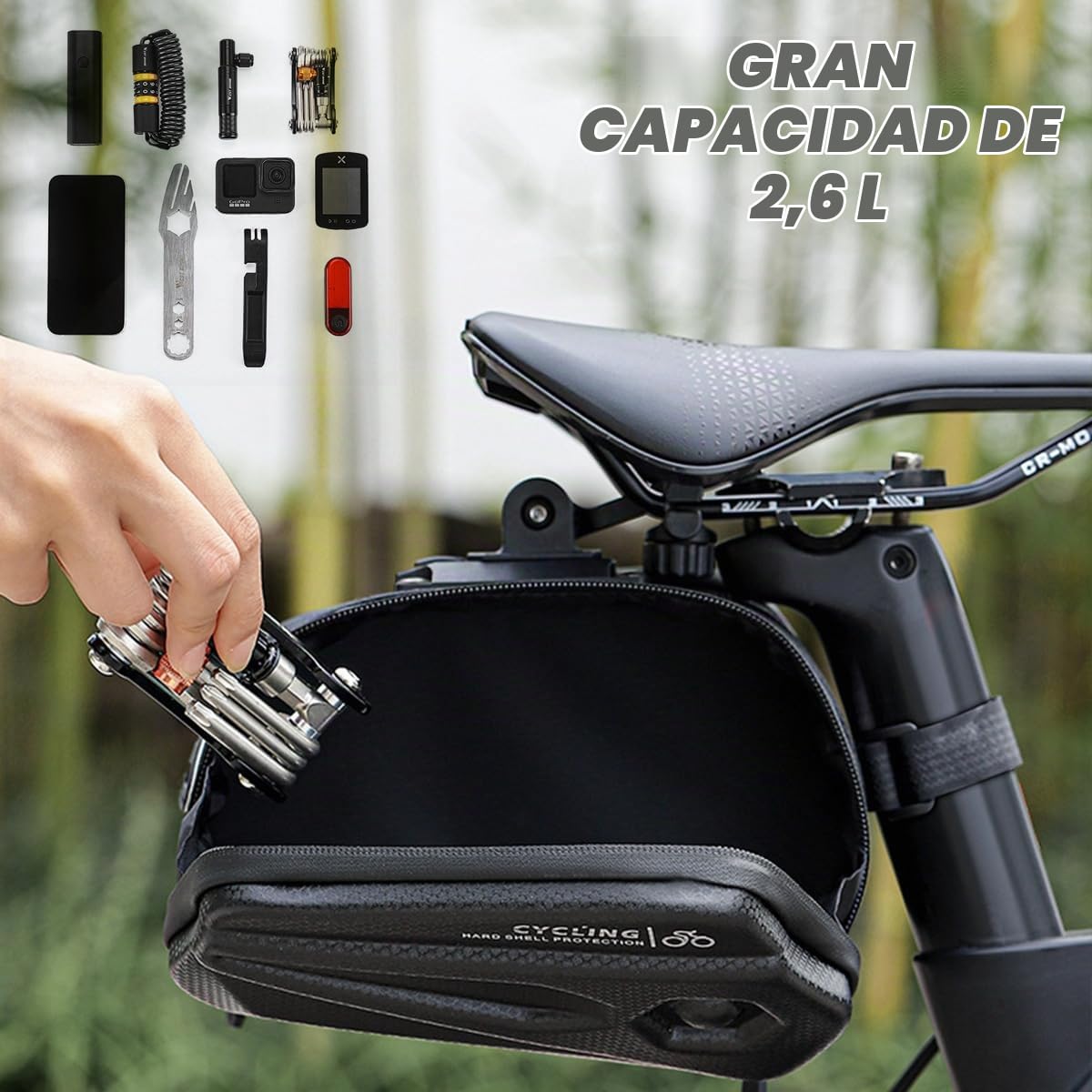 Bolsa Sillin bicicleta Impermeables 2.6L, Protección Valiosos, Bolsa MTB, Carretera