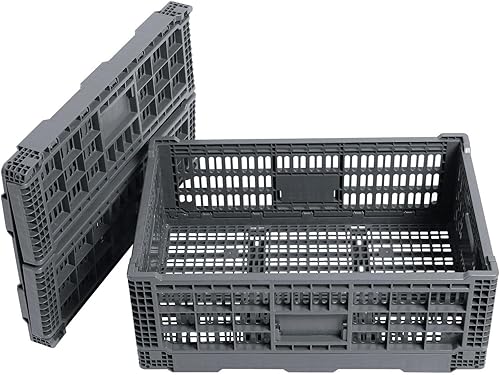 Miniatura 1 de Caja de almacenamiento plegable, caja de almacenamiento de plástico resistente de 52 litros, cajas de leche, almacenamiento de tránsito resistente,