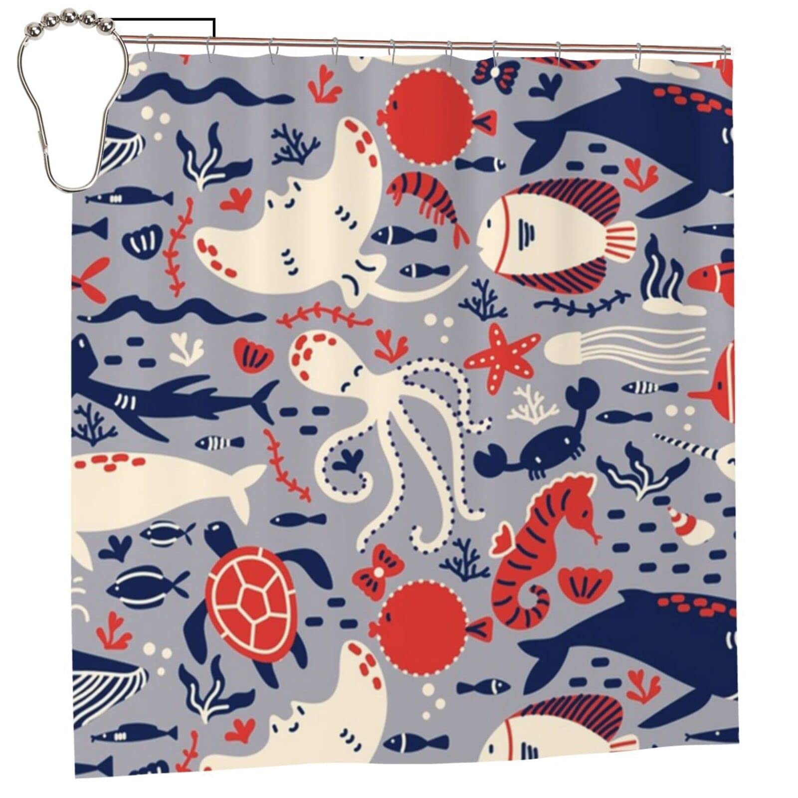 Rideau de douche lavable 183 x 183 cm anti éclaboussures avec 12 crochets