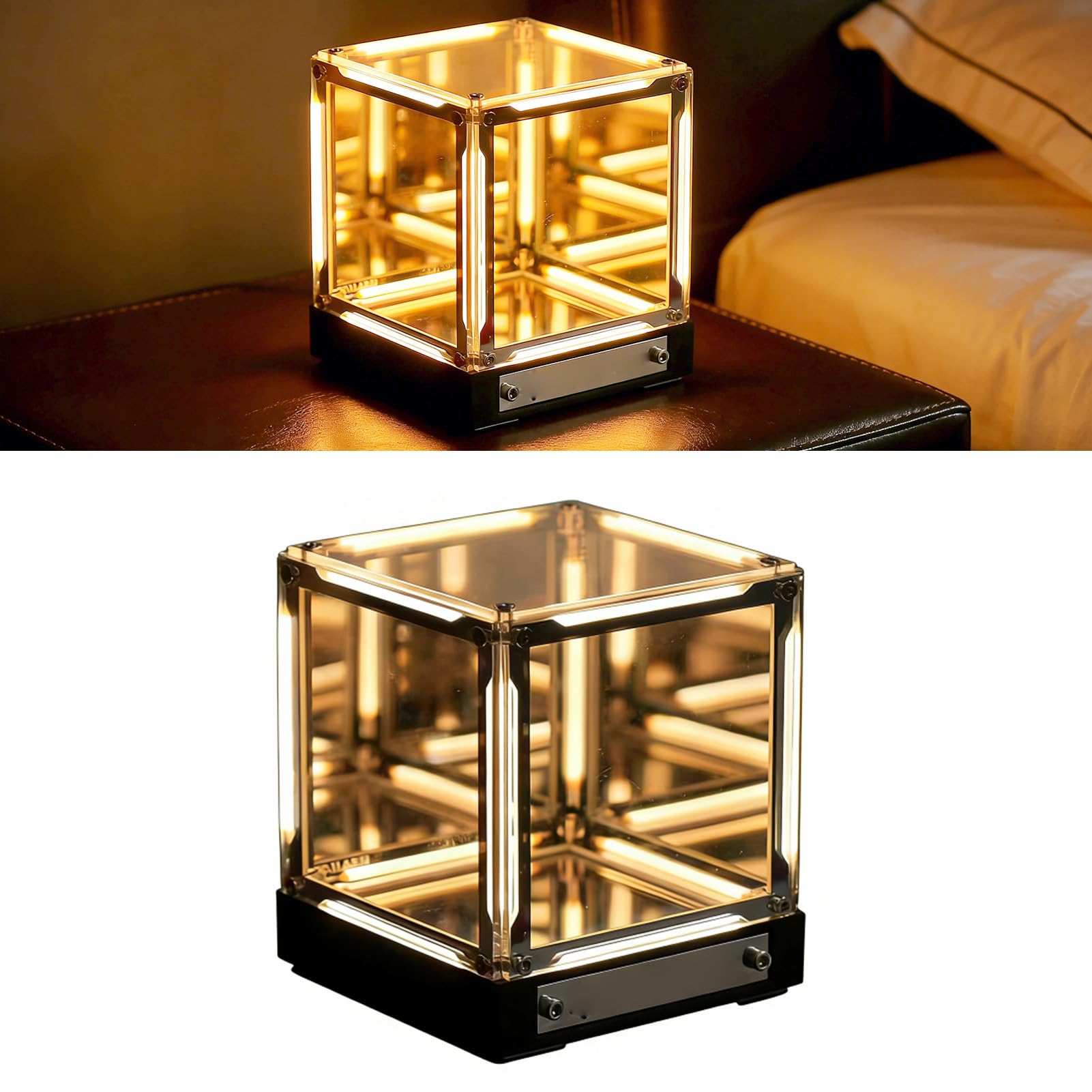 Fabater Lampada Cubo a Specchio 4D, Luce LED Hyper Cube con Controllo Touch, Lampada Creative Infinite Abyss, Lampade da Comodino Dimmerabili, Luce Notturna Ricaricabile