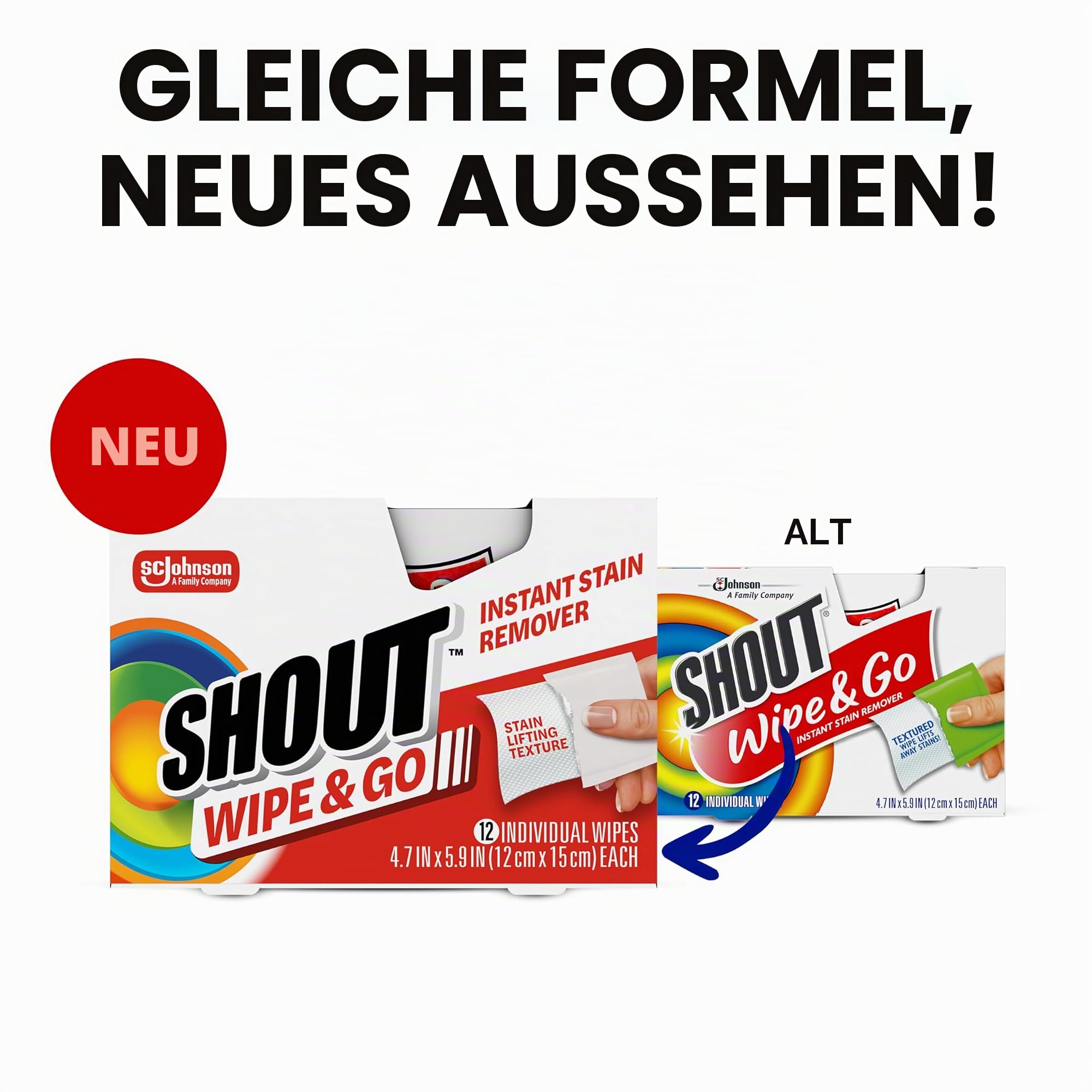 Shout Wipes – tragbare Fleckenreinigungstücher, 6er-Pack, 72 Tücher