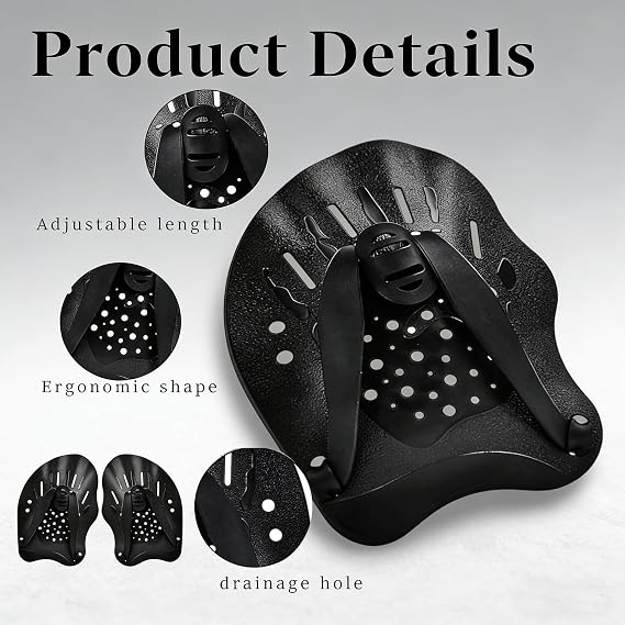 Hand Paddles for Swimming, Swimming Training Paddle, Adjustable Upper Body Resistance Gloves for Swimming Training, Swimming Paddle for Adults Kids Unisex