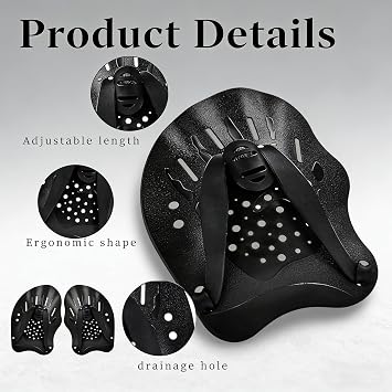 Hand Paddles for Swimming, Swimming Training Paddle, Adjustable Upper Body Resistance Gloves for Swimming Training, Swimming Paddle for Adults Kids Unisex